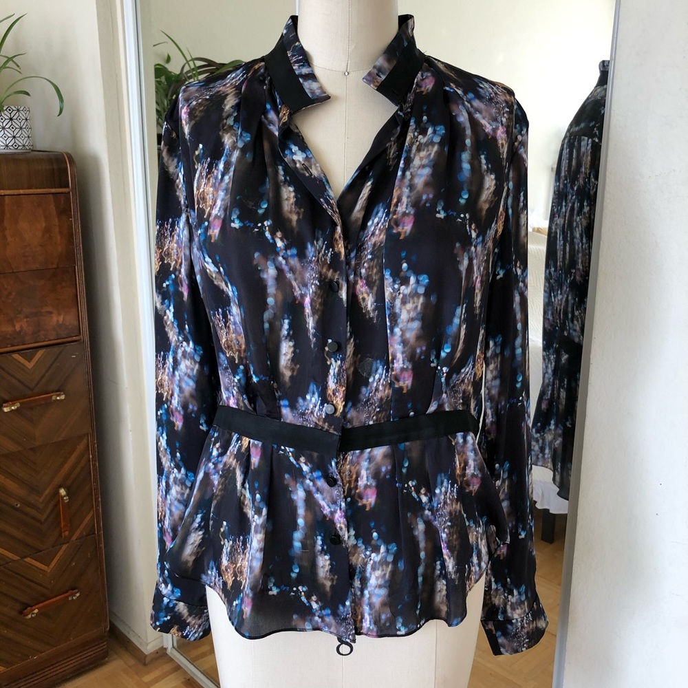 Theyskens’ Theory Silk Blur Bokeh Print Blouse, Large